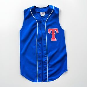 Vintage Teamwork Athletic Texas Rangers Style Baseball Jersey Vest Blue Small 34